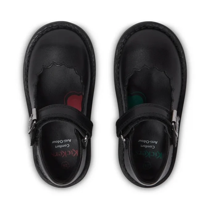 Adlar MJ Scallop en cuir noir pour filles en bas âge