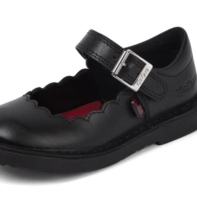 Adlar MJ Scallop en cuir noir pour filles en bas âge