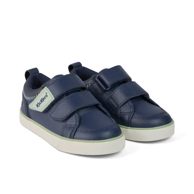 Baskets Tovni Twin ZigZag en cuir bleu marine pour garçons en bas âge