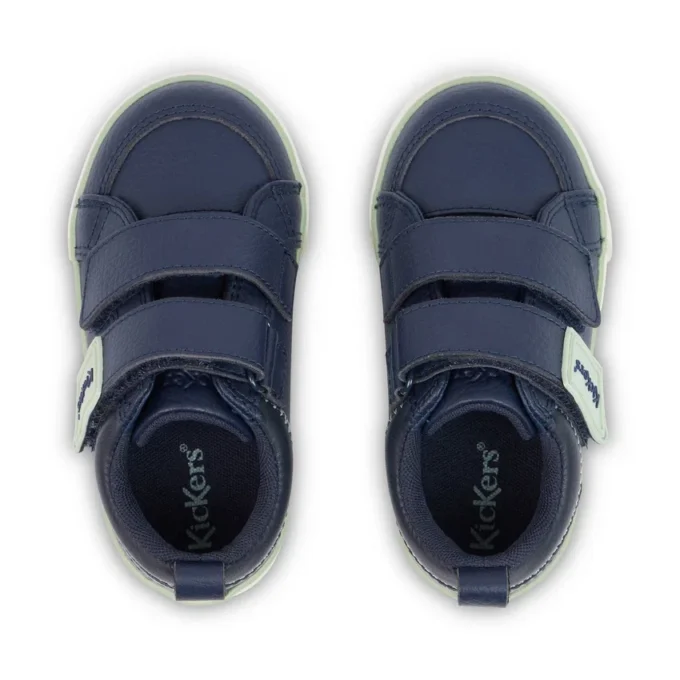 Baskets Tovni Twin ZigZag en cuir bleu marine pour garçons en bas âge