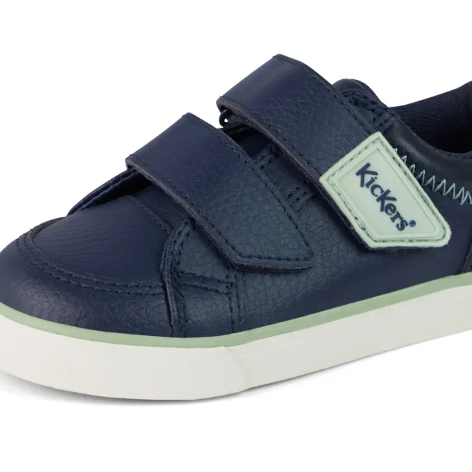 Baskets Tovni Twin ZigZag en cuir bleu marine pour garçons en bas âge