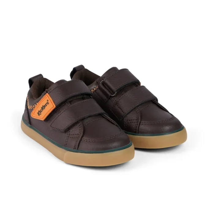 Baskets Tovni Twin ZigZag pour garçons en cuir marron