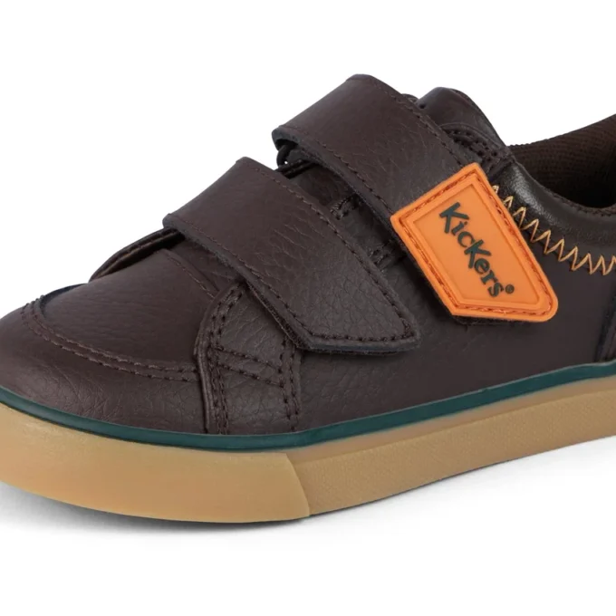 Baskets Tovni Twin ZigZag pour garçons en cuir marron