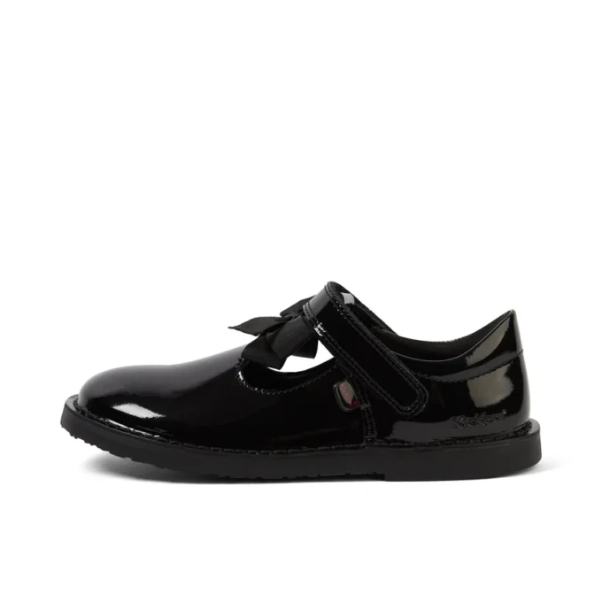 Bottes Adlar T Bar Bow en cuir verni noir pour filles