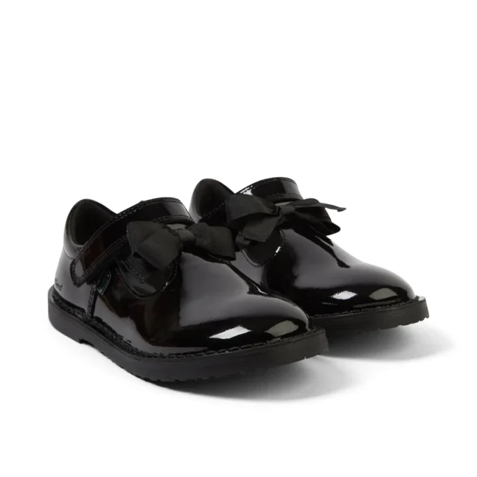 Bottes Adlar T Bar Bow en cuir verni noir pour filles