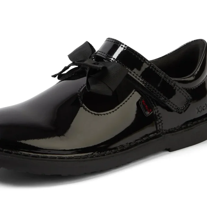 Bottes Adlar T Bar Bow en cuir verni noir pour filles