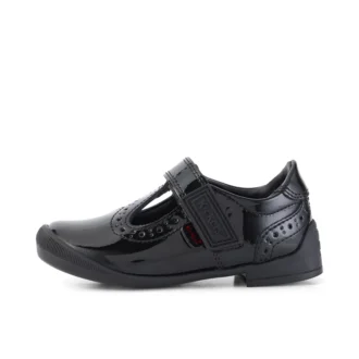 Bottes Bridie Brogue T-Vel en cuir verni noir pour filles en bas âge