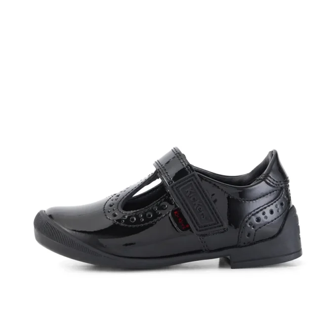 Bottes Bridie Brogue T-Vel en cuir verni noir pour filles en bas âge