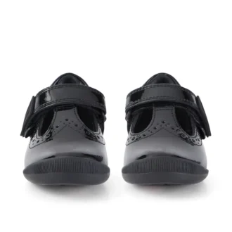 Bottes Bridie Brogue T-Vel en cuir verni noir pour filles en bas âge