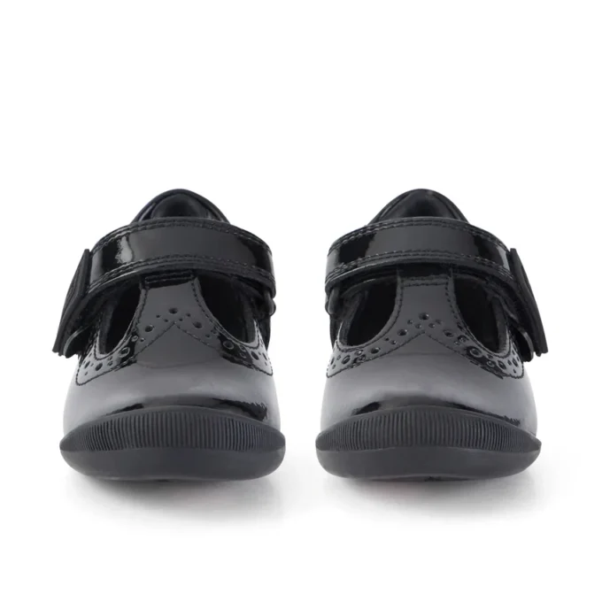 Bottes Bridie Brogue T-Vel en cuir verni noir pour filles en bas âge