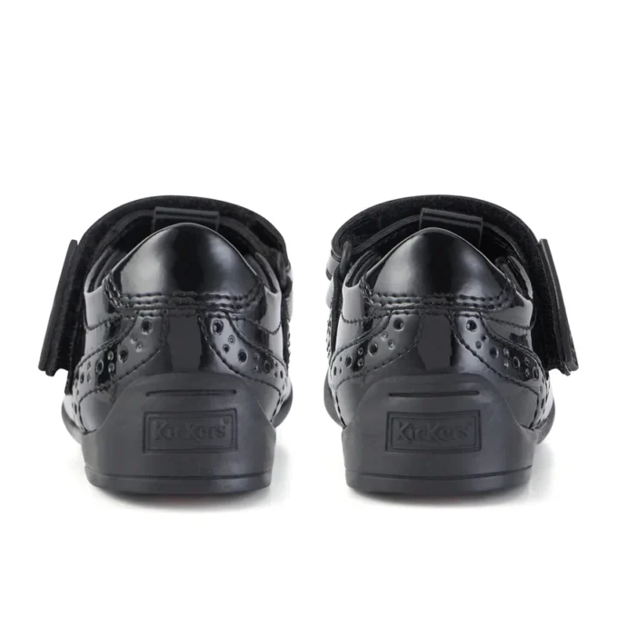 Bottes Bridie Brogue T-Vel en cuir verni noir pour filles en bas âge