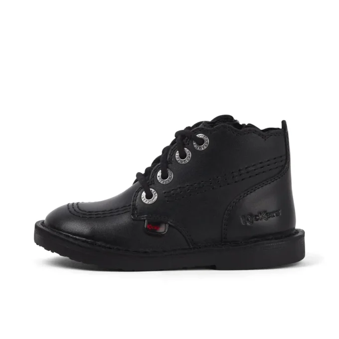 Bottes en cuir Adlar Hi Scallop pour filles en bas âge, noires