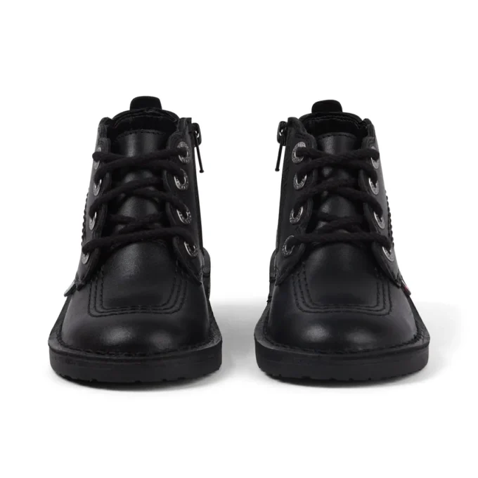 Bottes en cuir Adlar Hi Scallop pour filles en bas âge, noires