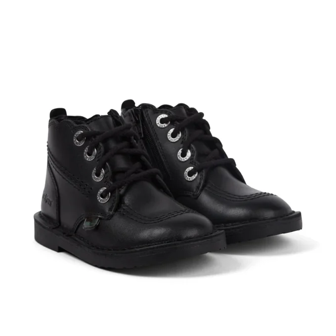 Bottes en cuir Adlar Hi Scallop pour filles en bas âge, noires