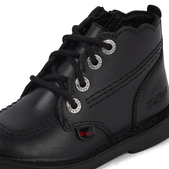 Bottes en cuir Adlar Hi Scallop pour filles en bas âge, noires