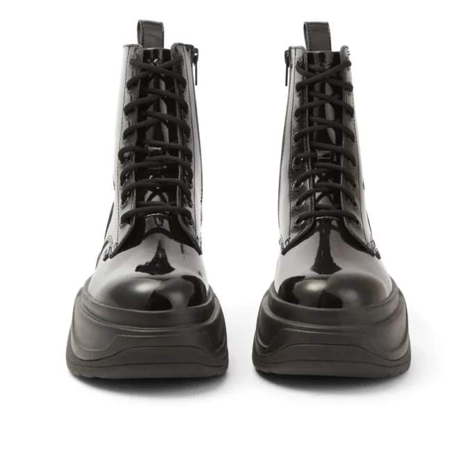 Bottes Kade unisexes pour adultes en cuir verni noir Bottes Kade unisexes pour adultes en cuir verni noir