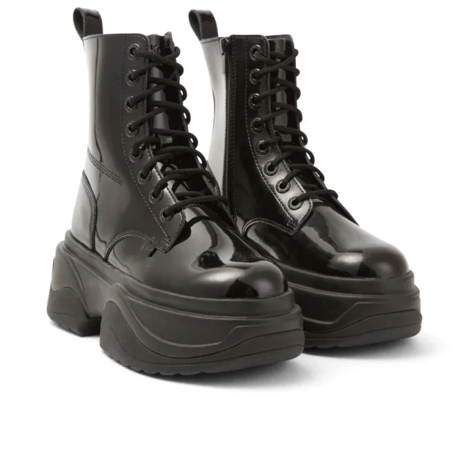 Bottes Kade unisexes pour adultes en cuir verni noir Bottes Kade unisexes pour adultes en cuir verni noir