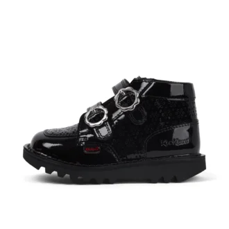 Bottes Kick Hi Meadow en cuir verni pour bébés filles, noires