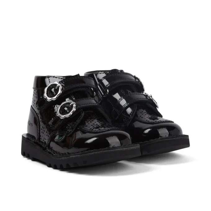 Bottes Kick Hi Meadow en cuir verni pour bébés filles, noires
