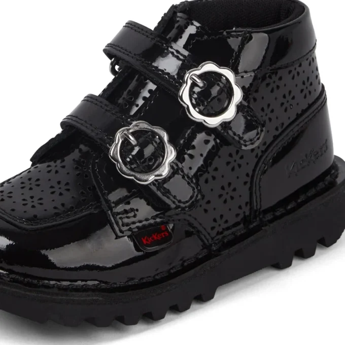 Bottes Kick Hi Meadow en cuir verni pour bébés filles, noires