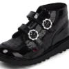 Bottes Kick Hi Meadow en cuir verni pour filles, noir