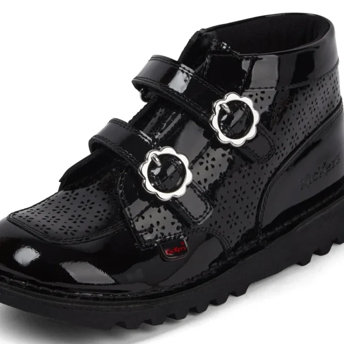 Bottes Kick Hi Meadow en cuir verni pour filles, noir