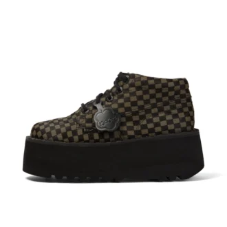Bottes Kick Hi Platform en cuir noir/kaki unisexes pour adultes