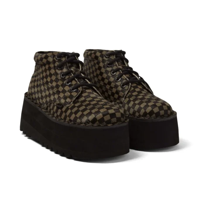 Bottes Kick Hi Platform en cuir noir/kaki unisexes pour adultes Bottes Kick Hi Platform en cuir noir/kaki unisexes pour adultes