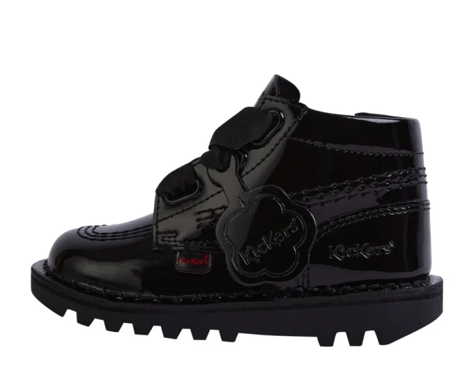 Bottes Kick Hi Ribbon en cuir verni noir pour bébés filles