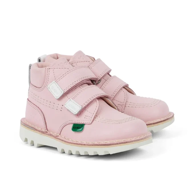 Bottes Kick Hi Roll en cuir rose clair unisexes pour bébés