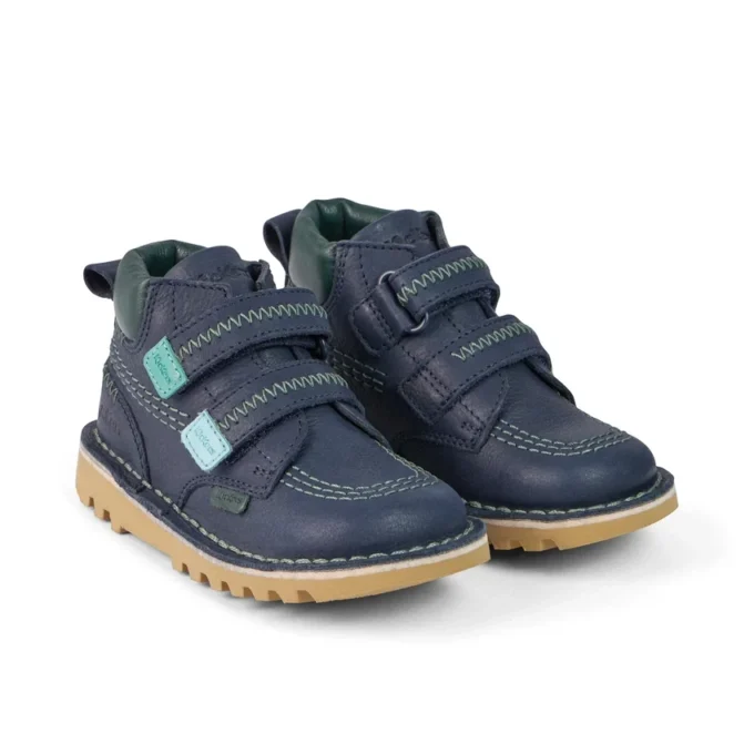 Bottes Kick Hi Roll ZigZag en cuir bleu marine pour garçons en bas âge