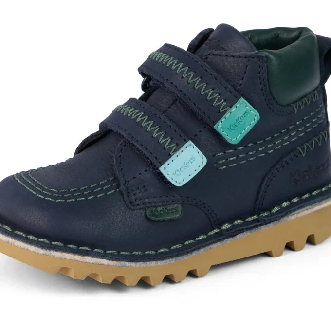 Bottes Kick Hi Roll ZigZag en cuir bleu marine pour garçons en bas âge