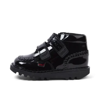 Bottes Kick Hi Vel Brogue en cuir verni noir pour bébés filles