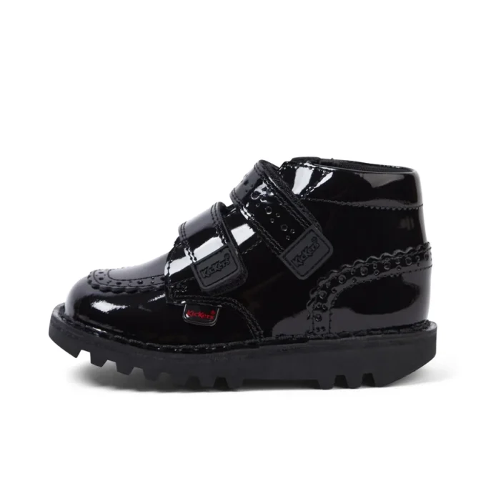 Bottes Kick Hi Vel Brogue en cuir verni noir pour bébés filles