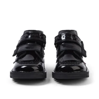 Bottes Kick Hi Vel Brogue en cuir verni noir pour bébés filles
