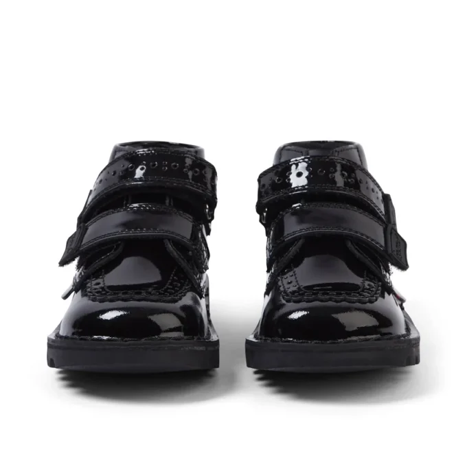 Bottes Kick Hi Vel Brogue en cuir verni noir pour bébés filles
