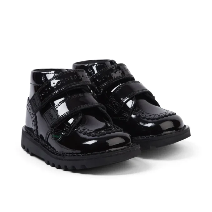 Bottes Kick Hi Vel Brogue en cuir verni noir pour bébés filles