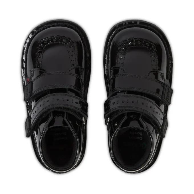 Bottes Kick Hi Vel Brogue en cuir verni noir pour bébés filles