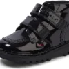 Bottes Kick Hi Vel Brogue en cuir verni noir pour bébés filles