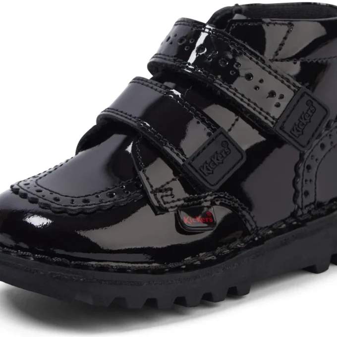 Bottes Kick Hi Vel Brogue en cuir verni noir pour bébés filles