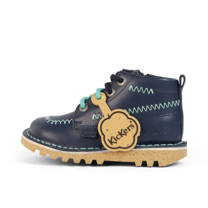 Bottes Kick Hi ZigZag en cuir bleu marine pour garçons en bas âge