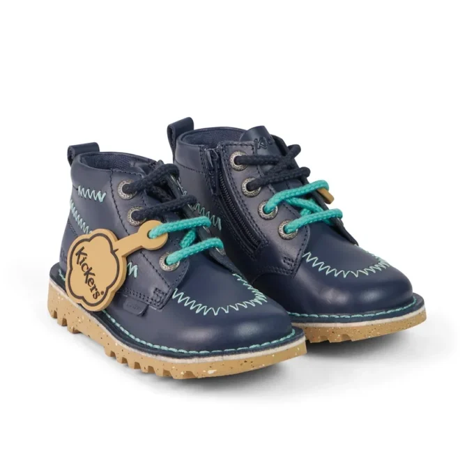 Bottes Kick Hi ZigZag en cuir bleu marine pour garçons en bas âge