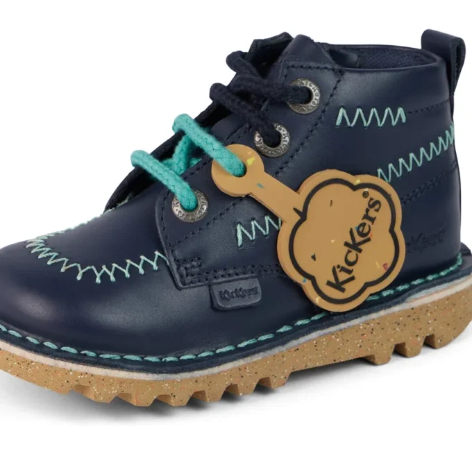 Bottes Kick Hi ZigZag en cuir bleu marine pour garçons en bas âge