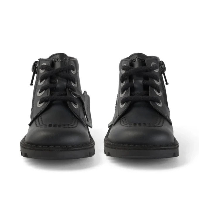 Bottes Kick Hi Zip en cuir pour bébés, unisexes, noir