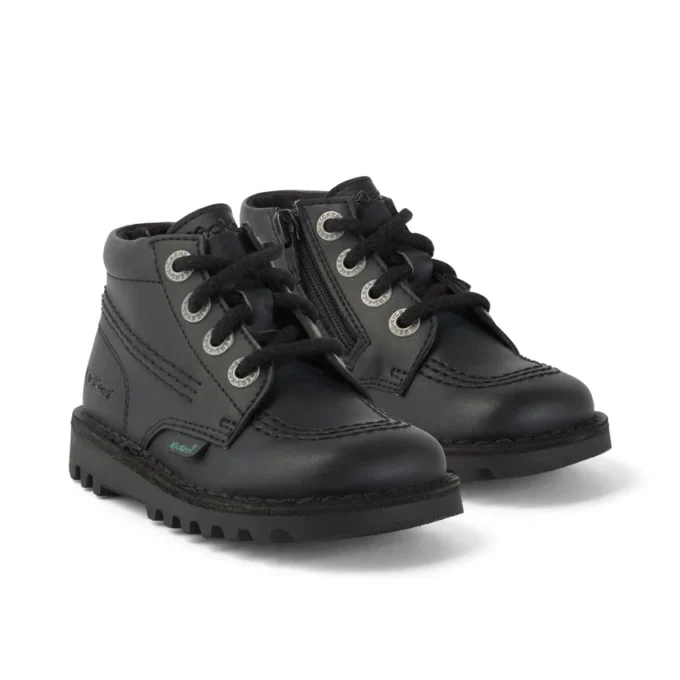 Bottes Kick Hi Zip en cuir pour bébés, unisexes, noir