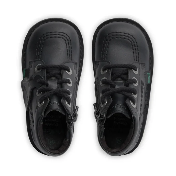 Bottes Kick Hi Zip en cuir pour bébés, unisexes, noir
