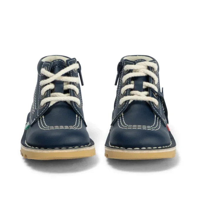 Bottes Kick Hi Zip en simili cuir unisexe pour bébé, bleu marine