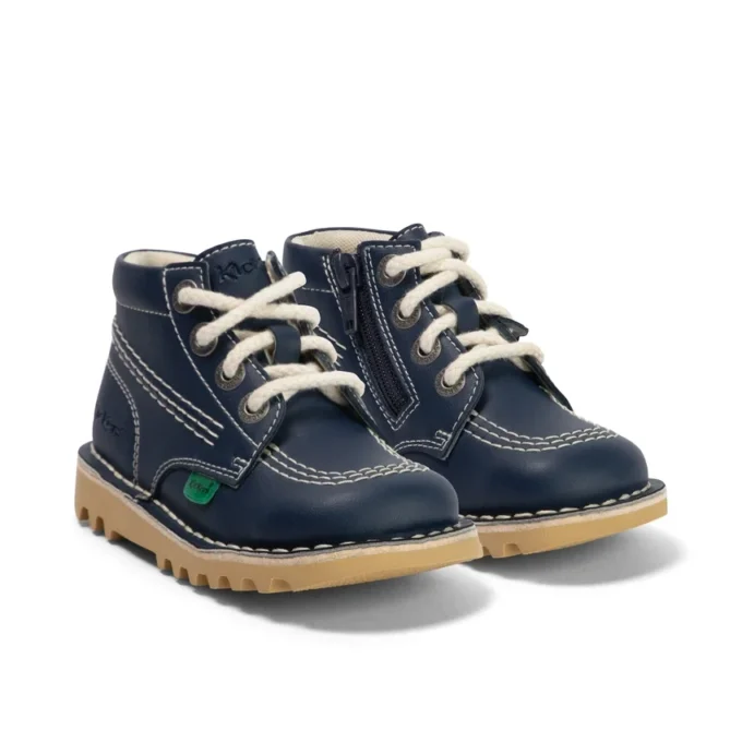 Bottes Kick Hi Zip en simili cuir unisexe pour bébé, bleu marine
