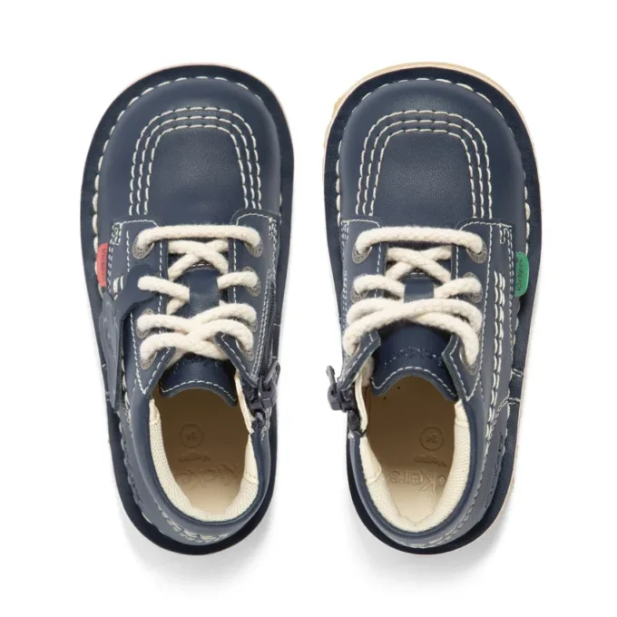 Bottes Kick Hi Zip en simili cuir unisexe pour bébé, bleu marine