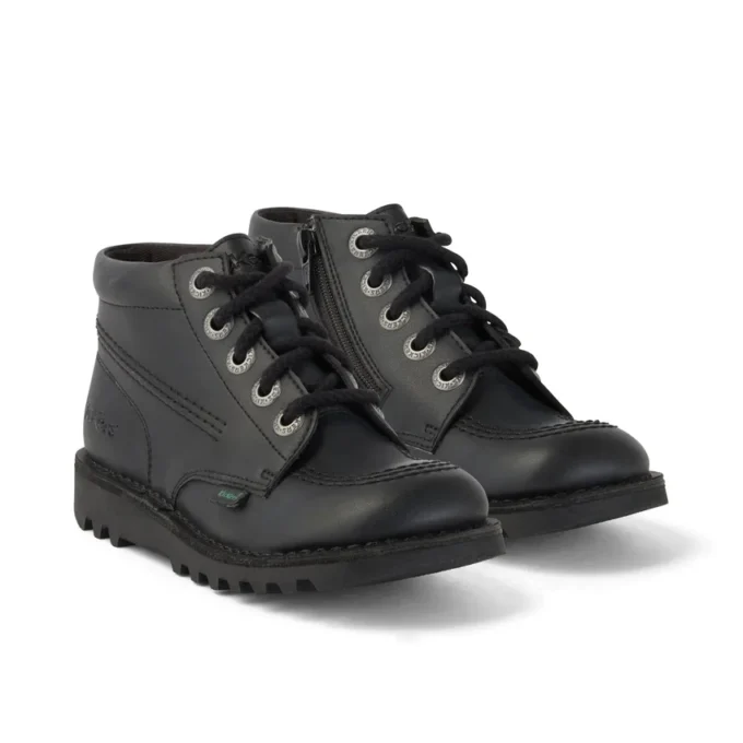 Bottes Kick Hi Zip unisexes junior en simili cuir noir Bottes Kick Hi Zip unisexes junior en simili cuir noir